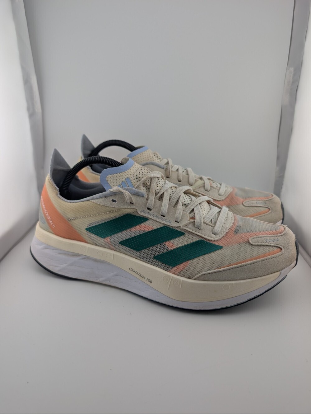 Adidas Size 10.5 Women's Adizero Boston 11 White Tint Court Green Sneakers